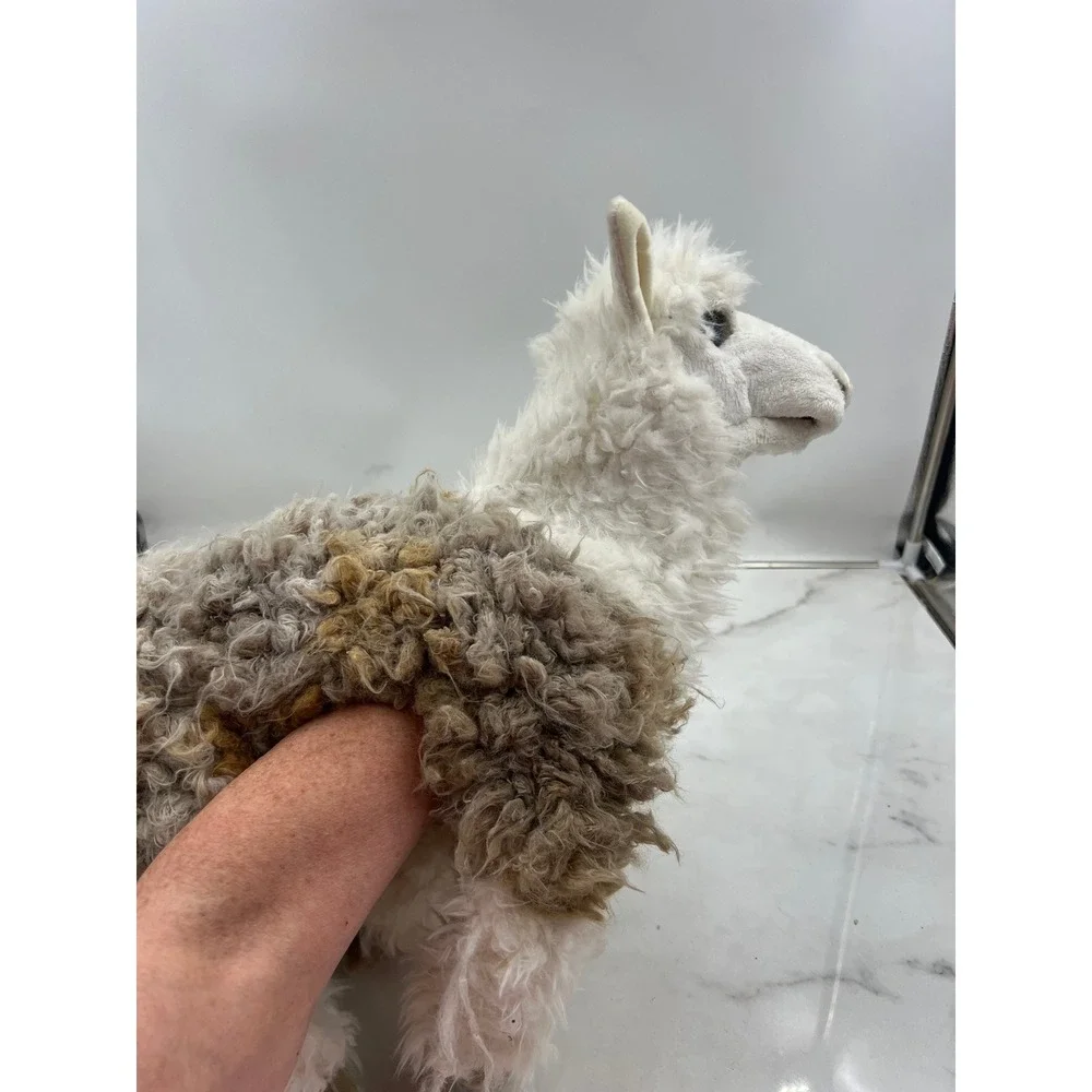 Folkmanis Alpaca Hand Puppet Plush White Brown Shaggy Faux Fur Realistic 2953